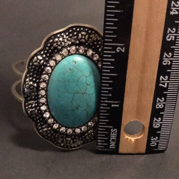 Hinged bracelet turquoise silver tone with crystals - Picture 4 of 6